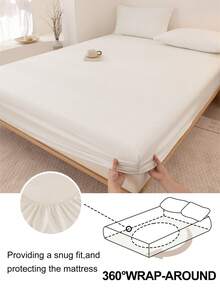 1PC White Polyester Fitted Sheet Only, Soft & Breathable Deep Pocket Modern Fitted Sheet For All Seasons Hotel