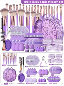 61PCS Makeup Tools Set Including:25PCS Makeup Brush Set+1PCS Multi-Functional Zipper Toiletry And Cosmetic Bag Waterproof+3PCS Makeup Sponges+4PCS Mini Makeup Sponges+4PCS Triangle Powder Puffs+8PCS Mini Air Cushion Powder Puffs+1PCS Hairband+2PCS Hand Bowl Strap+1PCS Makeup Brush Cleaning Tools+2PCS Hair Comb+1PCS Eyelash Curler+4PCS Air Cushion Powder Puff+3PCS Circular Powder Puffs+2PCS Facial Cleansing Sponges - Nhiều màu - Xem 12