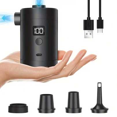 1 pieza Bomba de aire eléctrica inalámbrica portátil para camping al aire libre, puede inflar: colchón de aire, flotador, piscina, sofá inflable, etc. Bomba de inflado y desinflado 2 en 1, puede comprimir bolsas de ropa y edredones