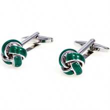 MRCUFF Par de gemelos de nudo verde en una caja de regalo de presentación y paño de pulido - 1 - Ver 4