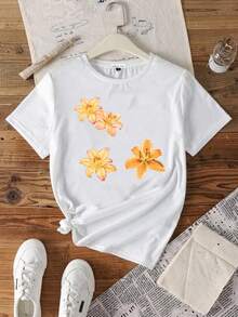 YOKASA Camiseta de manga corta con estampado informal de verano para mujer.1 pcs,180g Pure Heavy,95%Polyester 5%Spandex - Blanco-YH241 - Ver 2