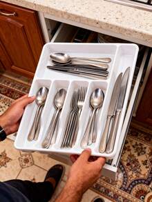 1pc Kitchen Spoon Holder, Utensil And Cutlery Rack, Flat Drawer Organizer Box For Knives Forks Chopsticks, In-Cabinet Cutlery Tray, Flat Utensil Organizer Tray, Drawer Knife Fork Spoon Separator, Cutlery Tray - Nhiều màu - Xem 7