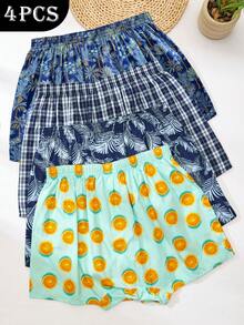 4 buah Celana Pria Katun Motif Kotak-kotak Klasik Modis Nyaman - MultiWarna - View 2