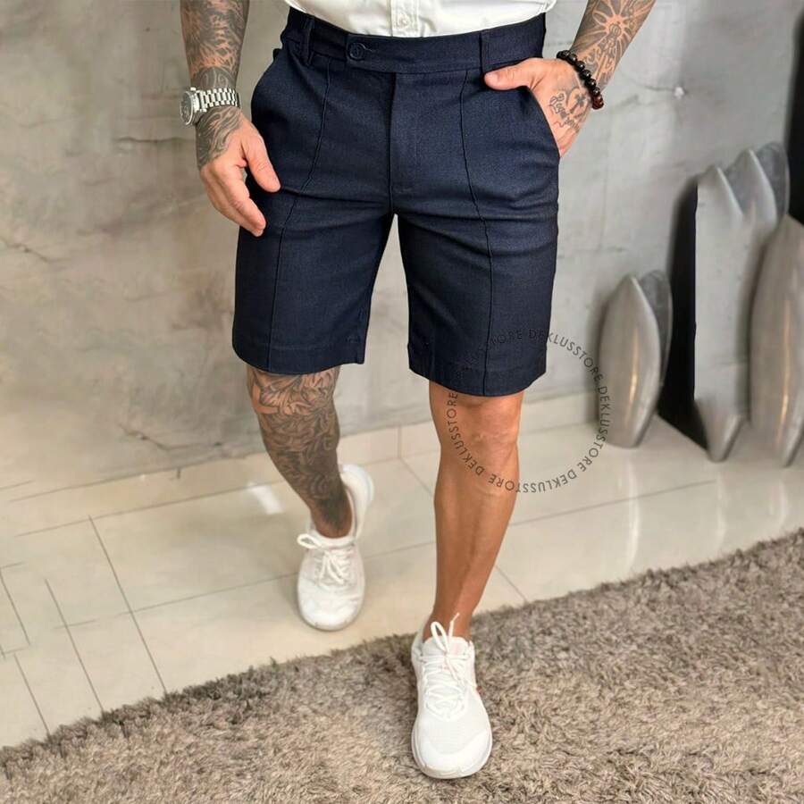 Men's Premium Tailored Ribbed Bengaline Shorts, Colorful, Stylish, And Sporty - Màu xanh hải quân - Xem 1