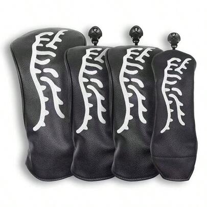Tiger Embroidery Series Golf Club Head Cover, Wooden Shaft Cover, Hybrid Club Cover, Elastic Closure, Black DWWH