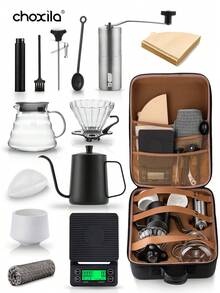 choxila 13pcs V02 Pour Over Coffee Set With Storage Box, Includes Coffee Dripper, Coffee Pot, Coffee Filters, Grinder, Coffee Cups, Digital Scale, Coffee Spoon, Cleaning Brush. Ideal Gift For Coffee Lovers, Families, Coffee Enthusiasts. Suitable For Home, Cafe, Camping, Office, Coffee Corner. - Coffee Set - View 1