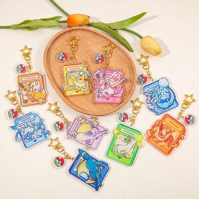 pocket monsters Bộ 1/9 móc khóa ngẫu nhiên hình gia đình Eevee trong series Pokemon: Móc khóa thời trang và đa năng, móc khóa dễ thương và cá tính, phụ kiện túi xách và mặt dây chuyền.