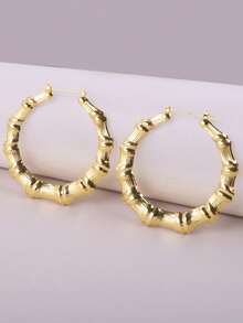 1对女士时尚镂空粗竹圈耳环，镀金，基本款，多种款式可选 - 竹節金色 - 查看 12