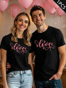 Couple Love Graphic Matching TShirt Premium Fabric, Loose Fit, Casual, Breathable - MenBlack-1PC - View 1