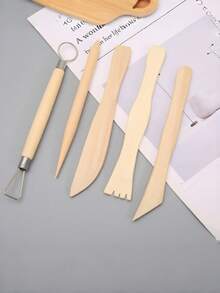 5pcs Wooden Pottery Clay Sculpting Tool Set, Art Supplies For DIY Clay Modeling, Carving And Sculpting - Multicolor - View 5