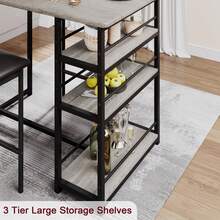 Techigher Dining Table Set For 2, Kitchen Table And Chairs, 3 Piece Counter Height Bar Kitchen Table Set With 2 Upholstered Chairs & 3 Storage Shelves For Small Space, Apartment - 1+2 Set - Gray - 查看 5