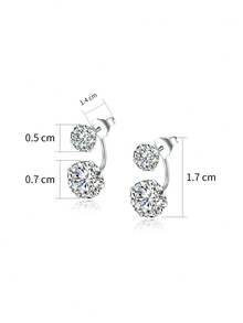 1 Pair S925 Sterling Silver Simple Double Diamond Convertible Stud Earrings, Sparkling Zirconia Hanging Earrings, Elegant Daily Wear Earrings, Versatile Gift