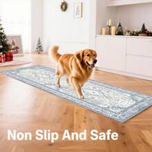 Gdieo Vintage Machine-Washable Non-Slip Runner Rug - Low Pile Lightweight Area Carpet For Indoor Hallway, Entryway, Kitchen, Living Room & Corridor Mat Home Decoration Rug, Blue And White Porcelain Style, Thanksgiving Christmas Gift,BLUE - 淺藍色 - 查看 10