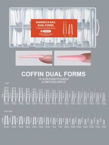 256pcs Nail Extension Mold, Sandwich Layer Design Press-On Nail Membrane, Double Layer Filling Nail Mold Without Paper Pad, Crystal Gel Manicure DIY, Almond, Ballet, Pointed, Square Nail Mold - Clear - View 8