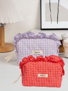 1pc Berry Color Lace Large Capacity Portable Cosmetic Bag With Zipper Closure, Suitable For Storing Lipstick, Makeup Brushes, Skincare Products, Phone, Coins, Small Items, For Home, Travel, Vacation, Wedding, Bridesmaid Gift, Mother's Gift, Birthday Gift, Cruise Essential, Christmas Gift, Makeup Bag, Travel, Women Travel Essential Gift, Cosmetic Bag - Multicolor - View 23