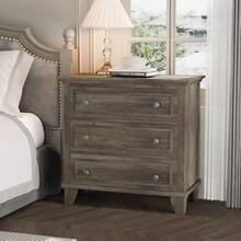 3 cajones, cajones de almacenamiento de madera con manijas metálicas exquisitas, pequeño gabinete de almacenamiento, moderno diseño para dormitorio, sala de estar, pasillo, entrada - Gris - Ver 4