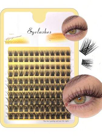 120 piezas Extensiones de pestañas individuales con rizo D de 9-16mm, estilo wispy, aspecto natural y esponjoso. Extensiones de pestañas en racimos para lograr resultados de salón de calidad en casa. Racimos de pestañas, pestañas en racimos, pestañas individuales, pestañas, pestañas postizas