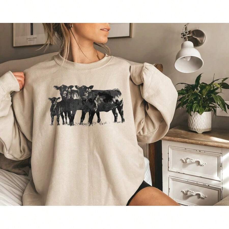 Cute Cow Shirt Gift For Farmers, Animal Lover Gift, Western Country T-Shirt, Cow Lover Sweatshirt, ,Farm Animal Sweatshirt,Farm Love Sweater - 杏色 - 查看 1