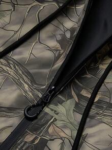 加大码男士轻薄涤纶迷彩（绿/棕/黑/灰/橙/白/米色）全拉链连帽夹克 - 可机洗，适合身材高大的男士 - 春、秋、冬休闲套头衫 - 适合狩猎、户外活动、日常穿着，拉链连帽设计，耐用面料 - 卡其色 - 查看 4