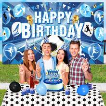 1pc Football Birthday Party Background Banner, Blue Football Happy Birthday Banner Large Sports Football Birthday Background Photo Booth Props Football Theme Birthday Party Decoration - Multicolor - View 3