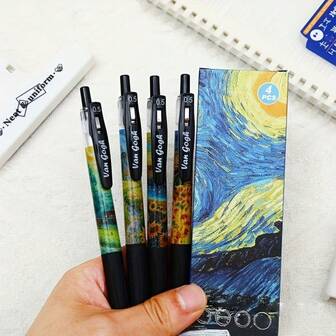 4/8 Stück Sternenhimmel Malerei Serie neutrale Stifte, Sternenmuster, 0,5 mm Nachfüllmine, geschmeidiger Schreibfluss, langanhaltende Tinte, angenehmer Griff, perfekt als Geschenk zum Schulanfang oder Neujahr