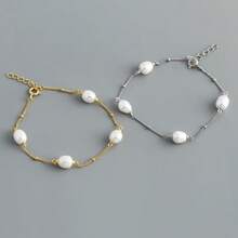 1pc Elegant Natural Freshwater Baroque Pearl Women's Bracelet, 925 Sterling Silver O-Shape Chain Design, Luxury Hypoallergenic, Suitable For Valentine's Day, Birthday, Anniversary Gift, Comes With Box