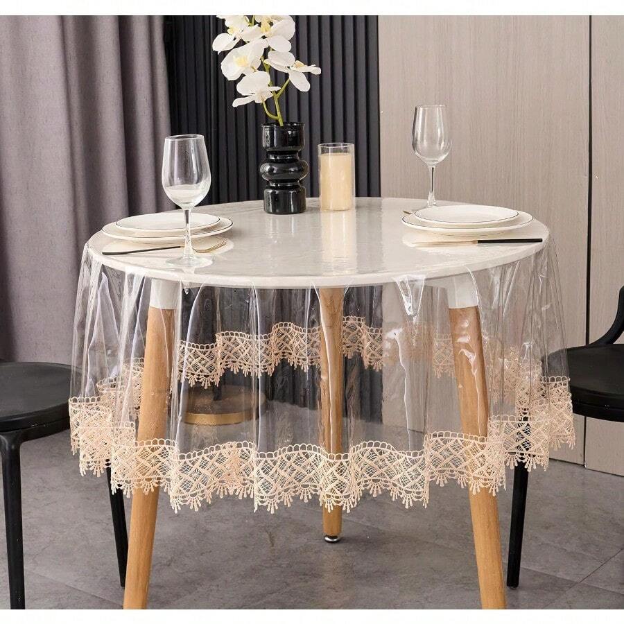 Clear Vinyl Tablecloth Protector Waterproof/Oil-Proof PVC Table Cloth Transparent Sheet Table Cover 60'' X 108'' Rectangular - Pattern B+60" (Round) - View 1