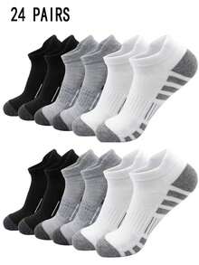24/12 Pairs Men's Short Socks, High Quality Low-Cut Ankle Socks, Mesh Breathable, Versatile Casual Men's Boat Socks - Multicolor - View 6