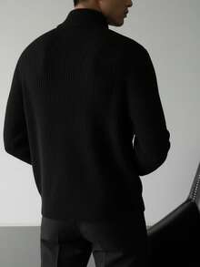 Men's Fashionable Zip-Up Cardigan Knit Sweater, Autumn/Winter - Black - View 3