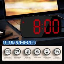Reloj Despertador Digital, Reloj Escritorio con Luminosidad Regulable y Indicacion de Fecha y Temperatura, Reloj con Puerto de Carga Rojo - Rojo - Ver 6