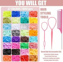 32 Colores Accesorios para el Cabello para Niñas y Niños Pequeños, 1600 Piezas Bandas Elásticas Duraderas, Lazos para el Cabello con 6 Herramientas de Peinado y Estuche de Almacenamiento Portátil, Gomas para Peinados Infantiles,36744313 - Multicolor - Ver 2