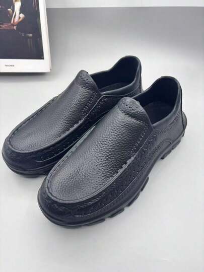 黑色休闲厨师鞋，防滑，防水，套脚式，户外，四季皆宜的工作鞋