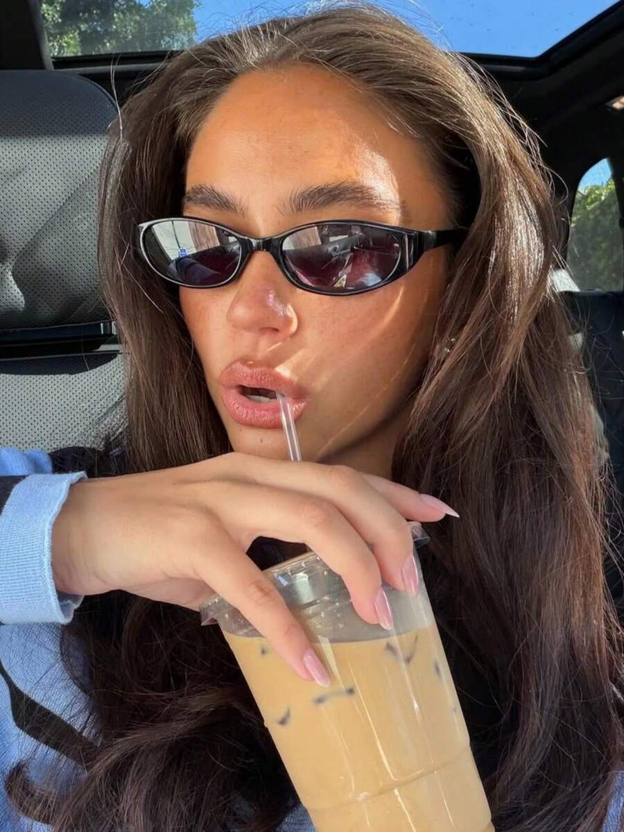 1 Pair Retro Small Oval Black Y2K Fashion Fashion Glasses, Unisex, Plastic Classic Style | Suitable For Outdoor Travel, Beach Vacation And Daily Wear - black gray - View 1