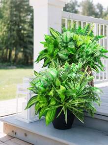1/12 Bundle Artificial Tropical Greenery - UV Resistant All-Weather Faux Leaf Shrub, Boho Jungle Decor, Suitable For Wedding Table Centerpieces, Kitchen Dining, Bathroom Shelves, Office Desks And Patio Planters, Valentine's Day Gifts - Green - View 9