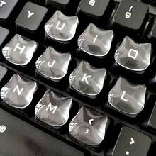 36/72pcs Computer Keyboard Key Caps, Suitable For Elevated Crystal Keycaps, Cute Minimalist Cat Head Design, Typing Assist, Transparent Pad To Prevent Nail Damage - Button Stickers - View 6
