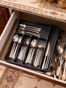 1pc Large Kitchen Spoon Organizer Rack, Cutlery Tray, Drawer Divider Flatware Silverware Storage Box, In-Cabinet Knife Fork Chopstick Holder, Flat Kitchen Utensil Organizer, Drawer Knife Fork Plate Separator