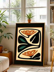 1pc Cowboys Illustration Print, Southwestern Western Decor, Abstract Botanical Wall Art,Mid Century Modern Floral Print Retro Minimalist Burnt Orange Teal Canvas Painting, Festival Gifts,Bedroom Decor, Living Room Decor, Office Decor, Kitchen Decor, Wall Arts, Wall Decor, Home Decor, Room Decor, Canvas Wall Art, Posters, Wall Art With Frame, Optional Frame - Multicolor - View 3