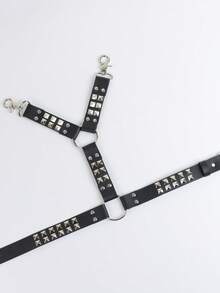1 chiếc dây nịt da PU đính đinh tán phong cách Punk dành cho nam, dây xích quần kiểu Gothic Rock có dây đeo chân, dây nịt unisex, quà tặng cho phái mạnh dự tiệc. - màu đen - Xem 5