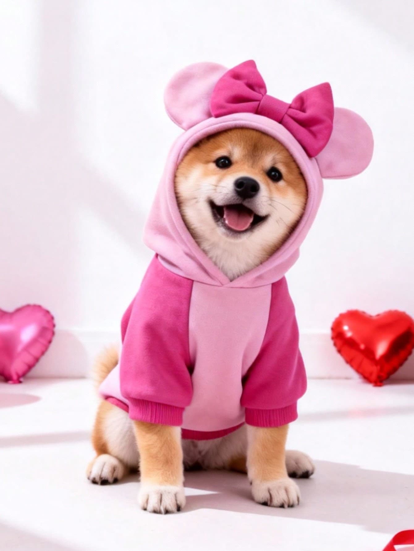 LUCKIE LABO 1pc Cute Pink Color-Block Bow Decor Hoodie Sweatshirt, Suitable For Indoor And Outdoor Use For Cats And Dogs - Pink - View 1