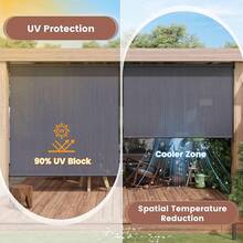 Outdoor Cordless Roller Shade 8' W X 8' H With Spliced Design, 220GSM Roll Up Blinds Shade For Patio, Yard, Deck And Porch, Wheat - 灰色燈芯 - 查看 2