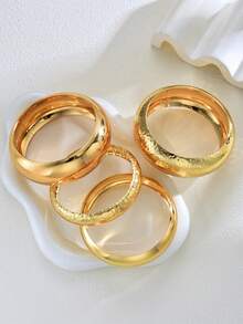 4/2pcs Vintage Exaggerated Old Coin Style Women Metal Gold Smooth Hammered Texture Bangle Set, Suitable For Women's Daily And Party Wear - Gold - View 6