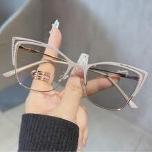 1 Pair Unisex Photochromic Lens Glasses - Transparent Lens, Semi-Rimless Oval Metal Frame - Relieve Eye Fatigue Caused By Computers, TVs, Phones And Games, Also Can Be Worn As Decorative Glasses - Baby Pink - View 10