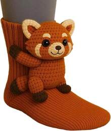 Animal Socks Women Funny Animal Hug Sock Hand Crocheted Warm Socks Long Stocking Stuffers Sock - #04 - 查看 1