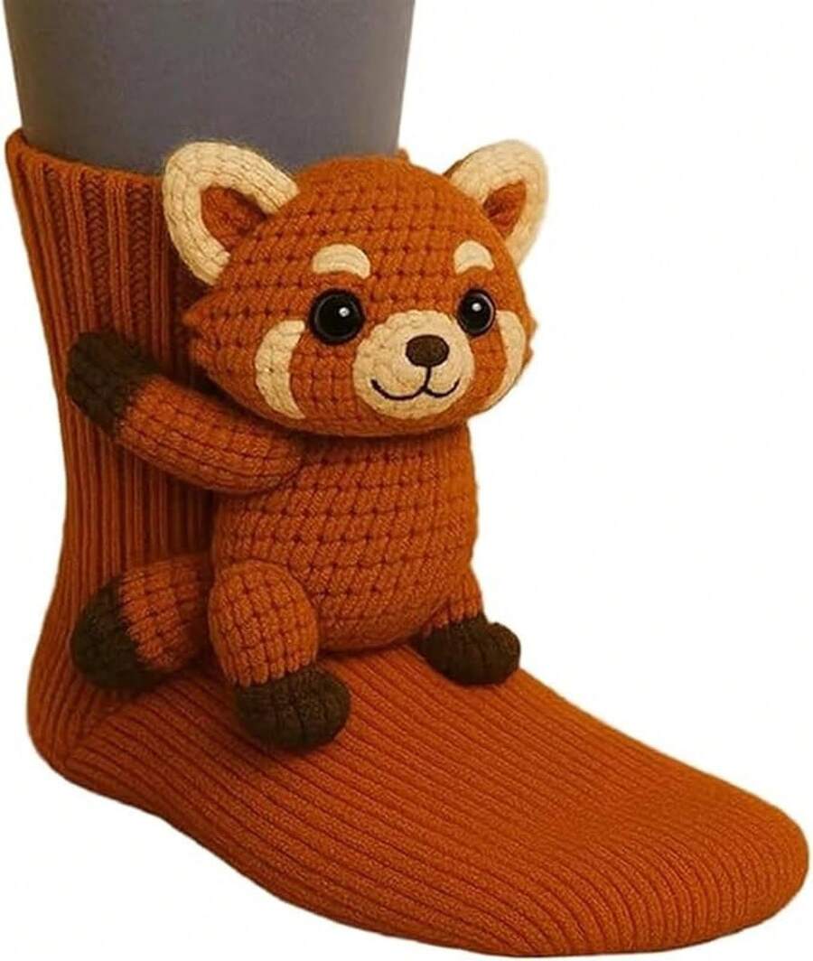 Animal Socks Women Funny Animal Hug Sock Hand Crocheted Warm Socks Long Stocking Stuffers Sock - #04 - 查看 1