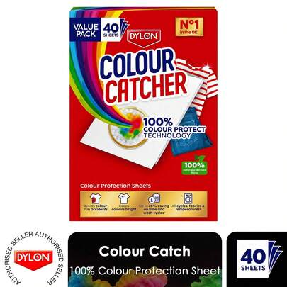 Dylon Colour Catcher Laundry Sheets, Colour Protection For Clothes, Prevent Colour Run In Wash, Protect Garments, Keep Colours Bright For All Fabrics, 40 Sheets