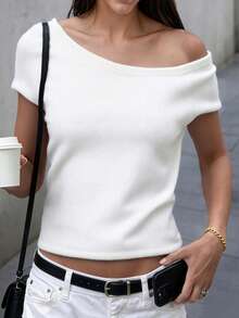 女士春夏假日针织短袖上衣 - 白色 - 查看 1