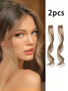 2/1 Piece Clip-On Invisible Bangs, Synthetic Dragon Whiskers, Side Bangs With Sideburns, Long Curly Wavy Bangs, Suitable For Daily Wear, Comes With Hair Clips, Hair Pins, Hair Clips - Multicolor - View 2