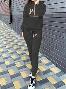 2026 Valentine Outfits For WomenWomen's Autumn Clothing Fleece Casual Set Fashion Printed Hoodie  Loose And Comfortable Christmas Fit WomenLoose And Comfortablevalentine's Day - 深灰色 - 查看 2