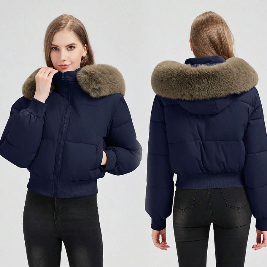 Women Outdoor Down Jackets - Navy Blue - View 1