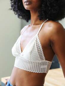 Ribbed Racerback Bralette – Lace Detail Comfort - 象牙 - 查看 1